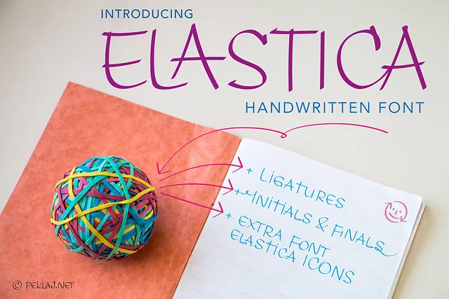 Elastica, Handwritten font with Elastica Icons